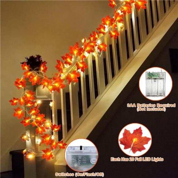 4 Pack Fall Decor Fall Garland with Lights Fall Decorations for Home - Picture 2 of 7